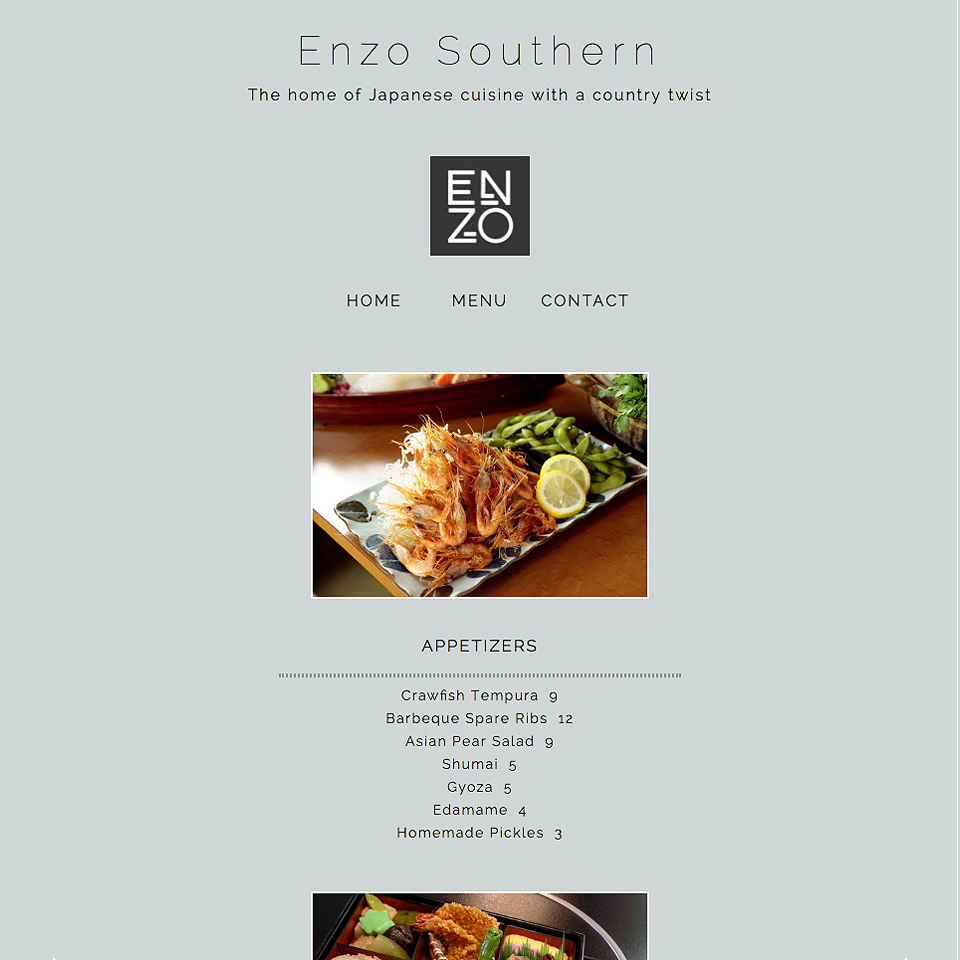 Enzo website menu page